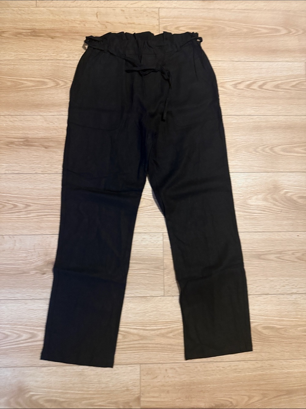 Love Tree Black Paperbag Waist With Tie Belt Linen Blend Pants NWT’s